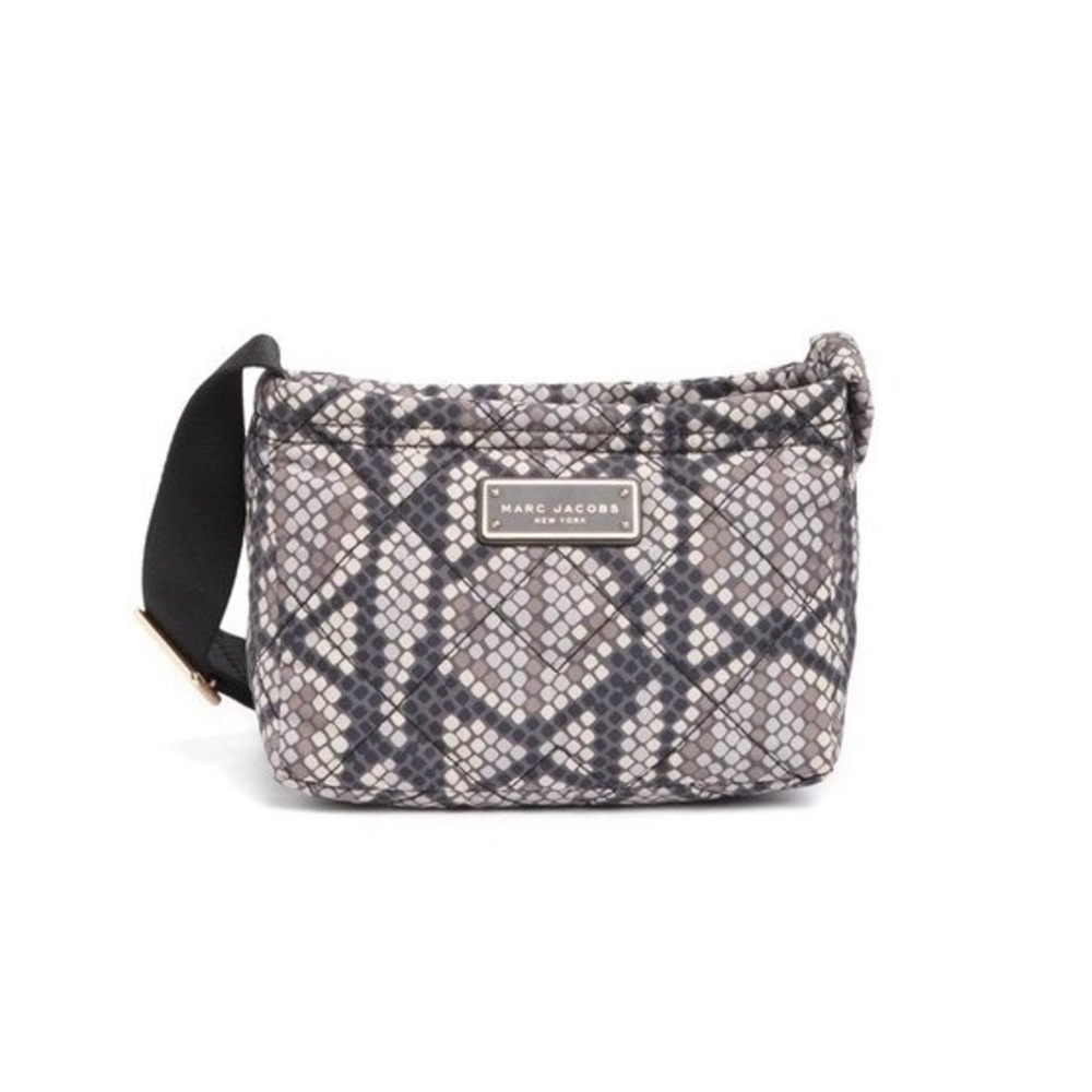 Marc Jacobs Quilted‎ Snakeskin Print Nylon Crossbody Bag Grey Black